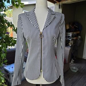 Bailey/44 Navy & White Striped Zip-Front Blazer – Size Small – Made in USA